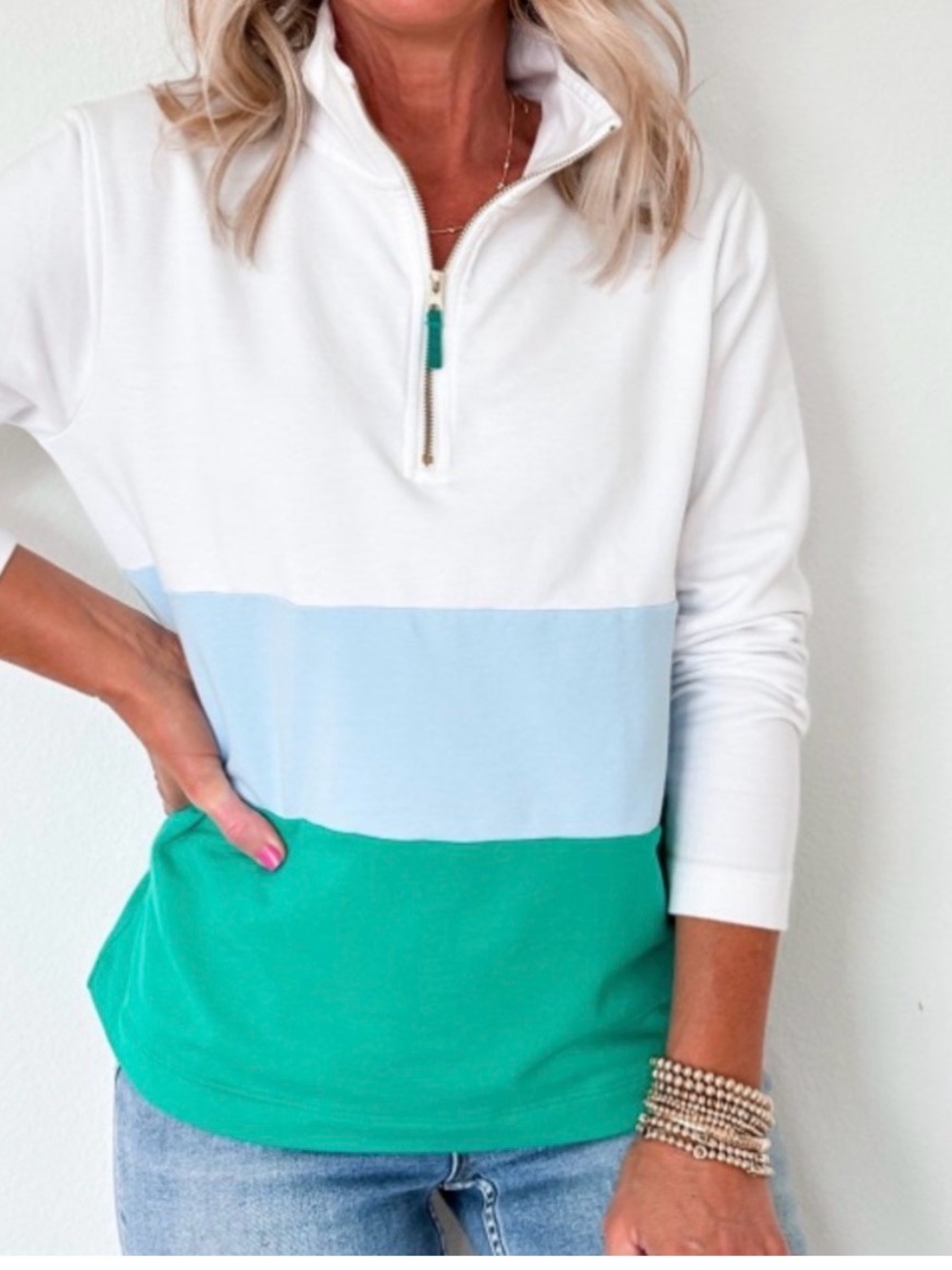 J.CREW Colorblock Half Zip Sweater Womens Long Sleeve Medium